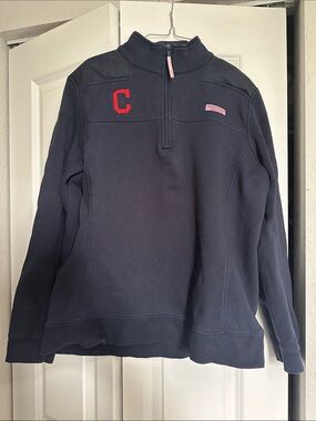 Vineyard Vines Navy Quarter-Zip Pullover with Cleveland block C